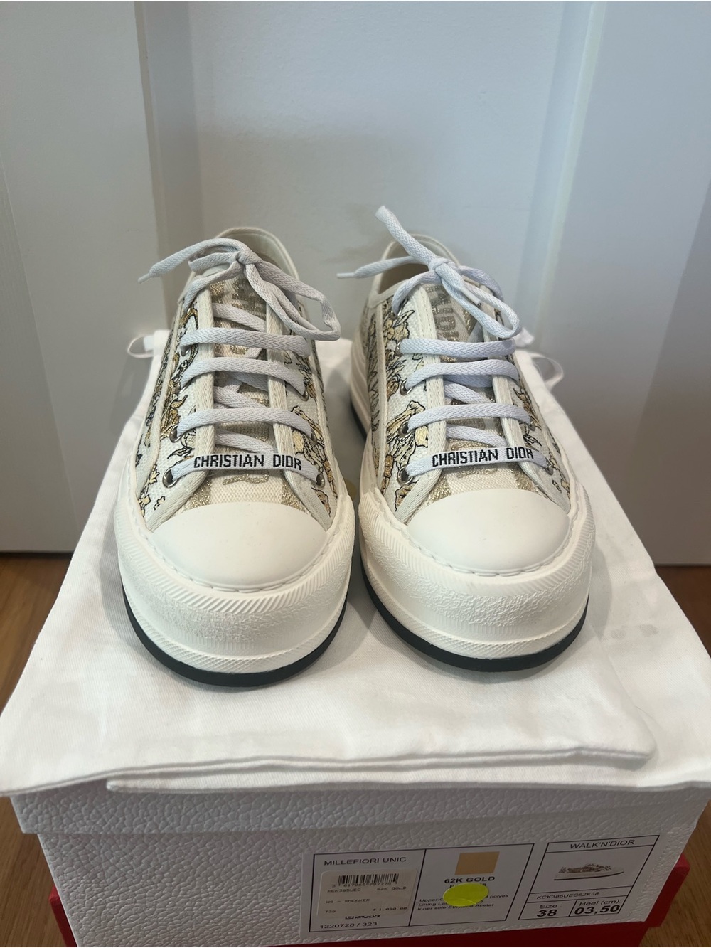 Authentic Christian Dior White & Beige Logo Low-Top Sneakers